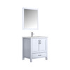 Jacques 30" White Single Vanity, White Carrara Marble Top, White Square Sink And 28" Mirror W/ Faucet