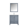Jacques 30" Dark Grey Single Vanity, White Carrara Marble Top, White Square Sink And 28" Mirror W/ Faucet