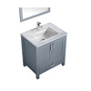 Jacques 30" Dark Grey Single Vanity, White Carrara Marble Top, White Square Sink And 28" Mirror W/ Faucet