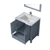 Jacques 30" Dark Grey Single Vanity, White Carrara Marble Top, White Square Sink And 28" Mirror W/ Faucet