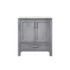 Jacques 30" Distressed Grey Single Vanity, White Carrara Marble Top, White Square Sink And No Mirror