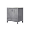 Jacques 30" Distressed Grey Single Vanity, White Carrara Marble Top, White Square Sink And No Mirror