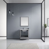 Jacques 30" Distressed Grey Single Vanity, White Carrara Marble Top, White Square Sink And 28" Mirror W/ Faucet