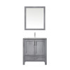 Jacques 30" Distressed Grey Single Vanity, White Carrara Marble Top, White Square Sink And 28" Mirror W/ Faucet