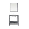 Jacques 30" Distressed Grey Single Vanity, White Carrara Marble Top, White Square Sink And 28" Mirror W/ Faucet