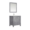 Jacques 30" Distressed Grey Single Vanity, White Carrara Marble Top, White Square Sink And 28" Mirror W/ Faucet