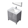 Jacques 30" Distressed Grey Single Vanity, White Carrara Marble Top, White Square Sink And 28" Mirror W/ Faucet