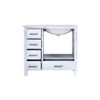 Jacques 36" White Single Vanity, Carrara Marble Top, White Square Sink And No Mirror - Right Version