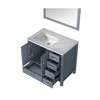 Jacques 36" Dark Grey Single Vanity, White Carrara Marble Top, White Square Sink And 34" Mirror - Left Version