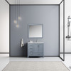 Jacques 36" Dark Grey Single Vanity, White Carrara Marble Top, White Square Sink And 34" Mirror W/ Faucet - Right Version