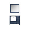Jacques 36" Navy Blue Single Vanity, White Carrara Marble Top, White Square Sink And 34" Mirror - Left Version