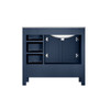 Jacques 36" Navy Blue Single Vanity, White Carrara Marble Top, White Square Sink And 34" Mirror - Left Version