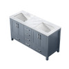 Jacques 60" Dark Grey Double Vanity, White Carrara Marble Top, White Square Sinks And No Mirror
