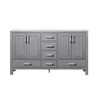 Jacques 60" Distressed Grey Double Vanity, White Carrara Marble Top, White Square Sinks And No Mirror
