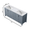 Jacques 72" Dark Grey Double Vanity, White Carrara Marble Top, White Square Sinks And 70" Mirror