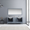Jacques 72" Dark Grey Double Vanity, White Carrara Marble Top, White Square Sinks And 70" Mirror W/ Faucets