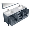 Jacques 72" Dark Grey Double Vanity, White Carrara Marble Top, White Square Sinks And 70" Mirror W/ Faucets