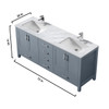 Jacques 72" Dark Grey Double Vanity, White Carrara Marble Top, White Square Sinks And 70" Mirror W/ Faucets