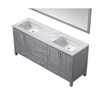 Jacques 72" Distressed Grey Double Vanity, White Carrara Marble Top, White Square Sinks And 70" Mirror