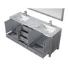 Jacques 72" Distressed Grey Double Vanity, White Carrara Marble Top, White Square Sinks And 70" Mirror W/ Faucets