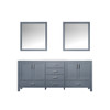 Jacques 80" Dark Grey Double Vanity, White Carrara Marble Top, White Square Sinks And 30" Mirrors