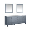Jacques 80" Dark Grey Double Vanity, White Carrara Marble Top, White Square Sinks And 30" Mirrors