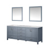Jacques 80" Dark Grey Double Vanity, White Carrara Marble Top, White Square Sinks And 30" Mirrors