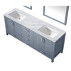 Jacques 80" Dark Grey Double Vanity, White Carrara Marble Top, White Square Sinks And 30" Mirrors