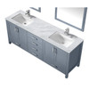 Jacques 80" Dark Grey Double Vanity, White Carrara Marble Top, White Square Sinks And 30" Mirrors W/ Faucets