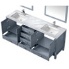 Jacques 80" Dark Grey Double Vanity, White Carrara Marble Top, White Square Sinks And 30" Mirrors W/ Faucets