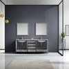 Jacques 80" Distressed Grey Double Vanity, White Carrara Marble Top, White Square Sinks And 30" Mirrors W/ Faucets