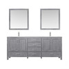 Jacques 80" Distressed Grey Double Vanity, White Carrara Marble Top, White Square Sinks And 30" Mirrors W/ Faucets