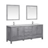 Jacques 80" Distressed Grey Double Vanity, White Carrara Marble Top, White Square Sinks And 30" Mirrors W/ Faucets