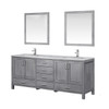 Jacques 80" Distressed Grey Double Vanity, White Carrara Marble Top, White Square Sinks And 30" Mirrors W/ Faucets