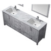 Jacques 80" Distressed Grey Double Vanity, White Carrara Marble Top, White Square Sinks And 30" Mirrors W/ Faucets