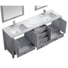 Jacques 80" Distressed Grey Double Vanity, White Carrara Marble Top, White Square Sinks And 30" Mirrors W/ Faucets