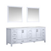 Jacques 84" White Double Vanity, White Carrara Marble Top, White Square Sinks And 34" Mirrors