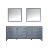 Jacques 84" Dark Grey Double Vanity, White Carrara Marble Top, White Square Sinks And 34" Mirrors