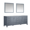 Jacques 84" Dark Grey Double Vanity, White Carrara Marble Top, White Square Sinks And 34" Mirrors