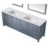 Jacques 84" Dark Grey Double Vanity, White Carrara Marble Top, White Square Sinks And 34" Mirrors