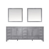 Jacques 84" Distressed Grey Double Vanity, White Carrara Marble Top, White Square Sinks And 34" Mirrors