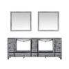 Jacques 84" Distressed Grey Double Vanity, White Carrara Marble Top, White Square Sinks And 34" Mirrors