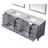 Jacques 84" Distressed Grey Double Vanity, White Carrara Marble Top, White Square Sinks And 34" Mirrors