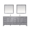 Jacques 84" Distressed Grey Double Vanity, White Carrara Marble Top, White Square Sinks And 34" Mirrors W/ Faucets