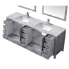Jacques 84" Distressed Grey Double Vanity, White Carrara Marble Top, White Square Sinks And 34" Mirrors W/ Faucets