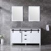 Marsyas 60" White Double Vanity, Grey Quartz Top, White Square Sinks And 24" Mirrors