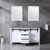 Marsyas 60" White Double Vanity, Grey Quartz Top, White Square Sinks And 24" Mirrors