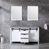 Marsyas 60" White Double Vanity, Grey Quartz Top, White Square Sinks And 24" Mirrors W/ Faucets