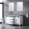 Marsyas 60" White Double Vanity, Grey Quartz Top, White Square Sinks And 24" Mirrors W/ Faucets