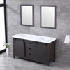 Marsyas 60" Brown Double Vanity, White Quartz Top, White Square Sinks And 24" Mirrors